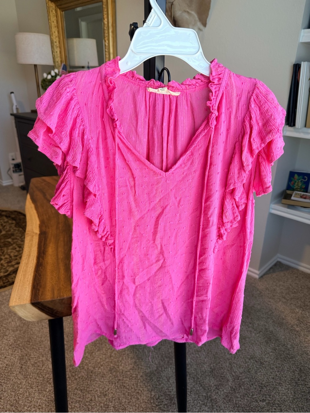 entro Hot Pink Ruffle V-Neck Blouse